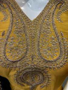 Silk unstitched suit with Dabka embroidery