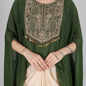Mehendi Green Chinon Indo Western with Cutdana and Sequins Embroidery