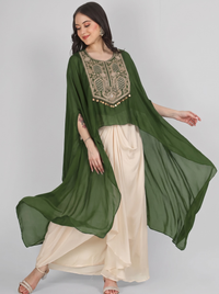Mehendi Green Chinon Indo Western with Cutdana and Sequins Embroidery