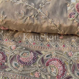 Tussar Tissue Saree Embellished With Sequins & Cut Dana Work