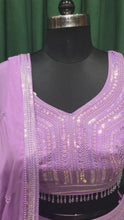 Load and play video in Gallery viewer, Lavender Georgette Lehenga With Sequins and Resham Work
