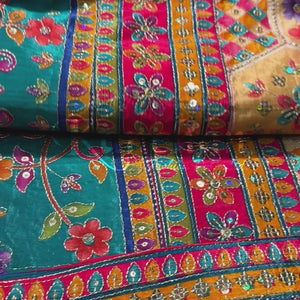 Multicolour Digital Printed Silk Ready Made Saree Embellished With Zari & Sequins Work
