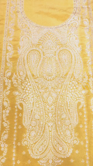 Yellow Silk Unstitched Suit With Kanjivaram work