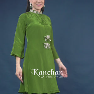 Green Crepe Indo Western with Cutdana & Sequins Work