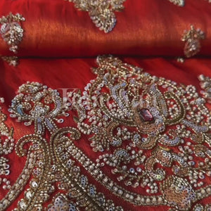 Orange Tissue Saree With Moti, Stone, Cutdana & Zari Work
