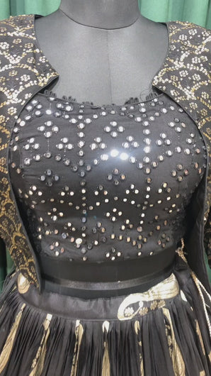 Black Silk Lehenga With Sequins Work