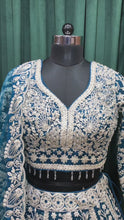 Load and play video in Gallery viewer, Blue Net Lehenga With White Thread And Sequence
