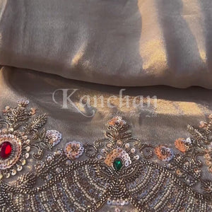 Golden Tissue Saree Embellished With Sequins, Dori, Stone & Cutdana Work