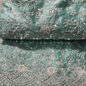 Sky Green Organza Unstitched Saree Embellished With Intricate Handwork