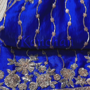 Blue Tissue Unstitched Saree Embellished With Sequins, Cutdana & Zari Work