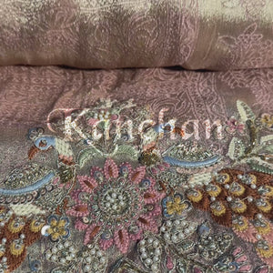 Peach Pure Banarasi Unstitched Saree with Sequins, Swarovski & Zari Work