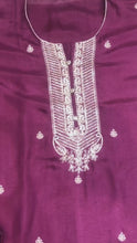 Load and play video in Gallery viewer, Wine Silk Semi-Stitch Suit With Golden Embroidery
