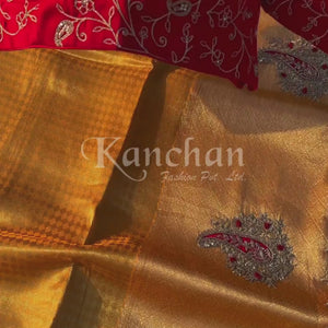 Mustard Brocade Saree Embellished With Zari & Cut Dana Work
