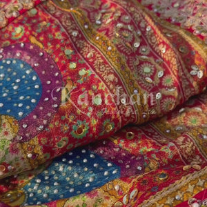 Multicolour Tissue Saree Embellished With Kundan, Sequins & Cut Dana Work