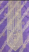Load and play video in Gallery viewer, Purple Silk Unstitched Suit With Golden Embroidery
