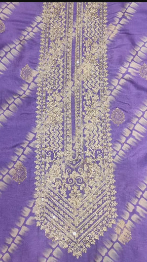 Purple Silk Unstitched Suit With Golden Embroidery