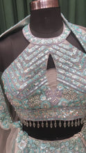 Load and play video in Gallery viewer, Sky Blue Net Lehenga With Multi Sequins
