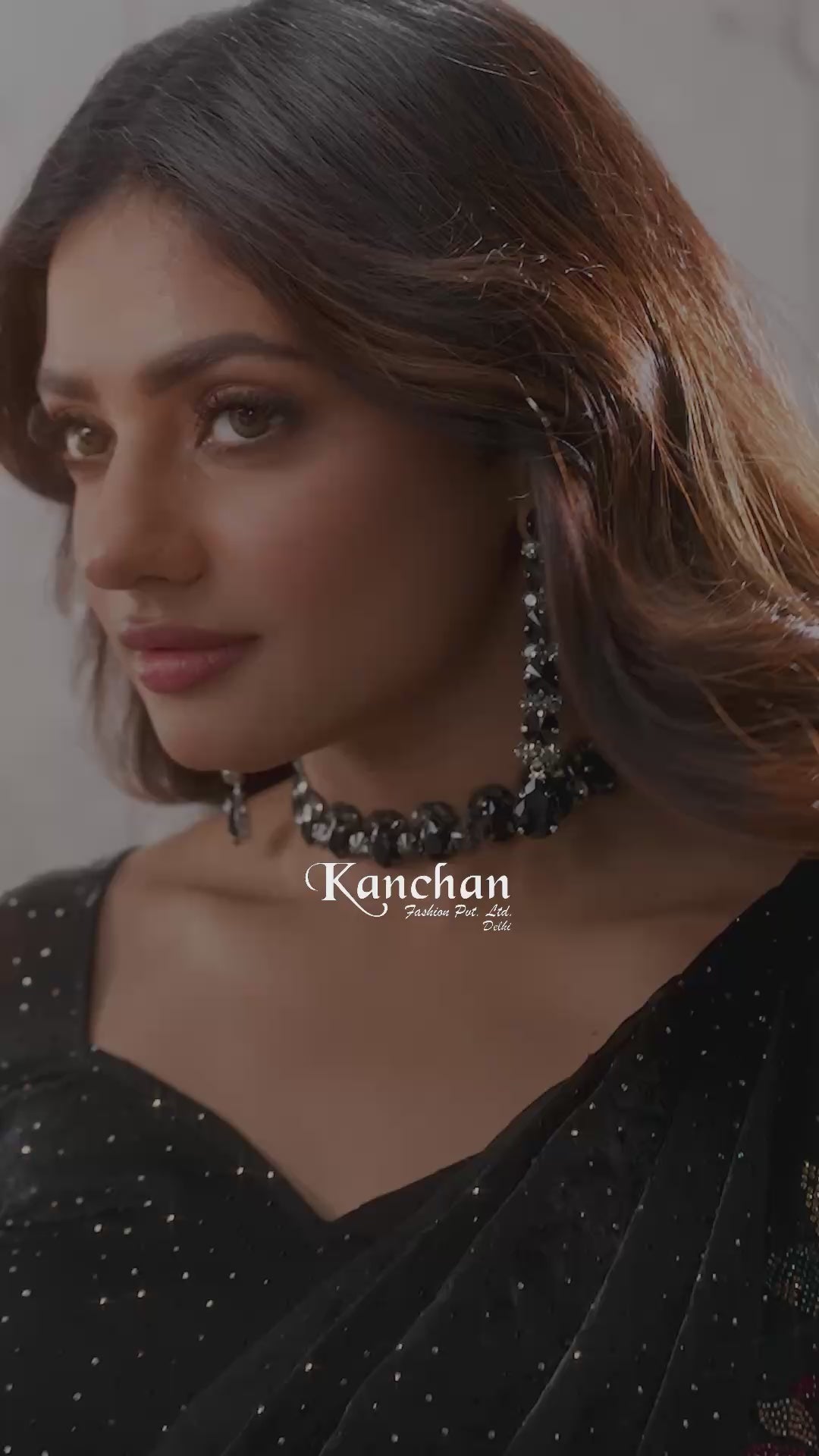 Black Satin Organza Saree With Swarovski Work