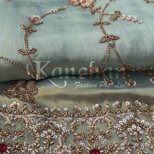 Sky Blue Tissue Unstitched Saree Embellished With Sequins, Cutdana, Moti & Stone Work
