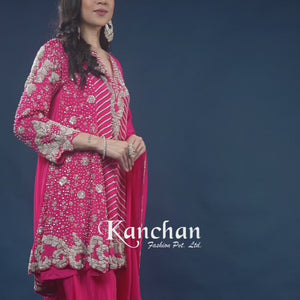 Pink Chinon Indo Western with Cutdana, Sequins and Pearl Embroidery