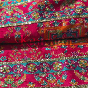 Cream Digital Printed Silk Ready Made Saree Embellished With Sequins & Zari Work