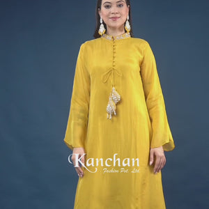 Yellow Organza Indo Western with Cutdana & Sequins Work