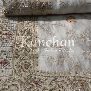 Ivory Silk Unstitched Saree Embellished With Sequins, Cutdana, Zarkan, Dabka & Stone Work