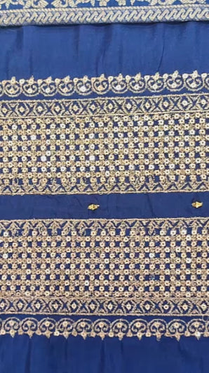 Blue Silk Unstitched Suit With Golden Embroidery