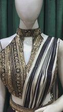 Load and play video in Gallery viewer, Black French Crape Drape Saree With Sequins and zardozi

