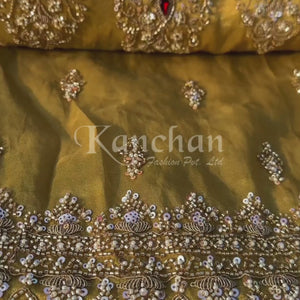 Beige Tissue Saree Embellished With Moti, Sequins & Cut Dana Work