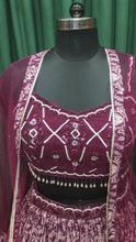 Load and play video in Gallery viewer, Wine Lehenga Georgette With Sequins, Pulse, and Cut Dana
