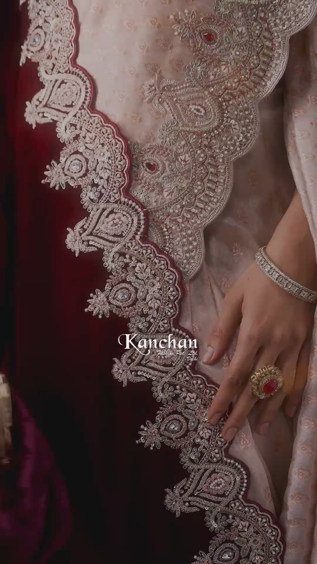 Peach Kanjivaram Silk Saree with Zardosi Work and Velvet Dupatta