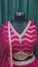 Load and play video in Gallery viewer, Cherry Red Wrinkle Georgette Lehenga With Sequins, Pulse, and Cut Dana
