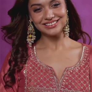 Rose Pink Chinon Suit, Sharara And Dupatta with Zari, Cutdana, Sequins and Mirror Work
