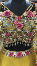 Load and play video in Gallery viewer, Mustard Georgette Lehenga With Sequence and Multi Patch
