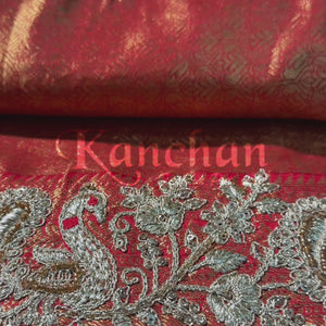 Rust Tissue Banarasi Unstitched Saree with Sequins & Cut Dana Work