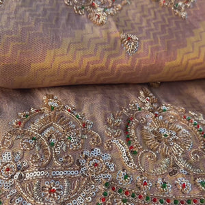 Mauve Brocade Unstitched Saree Embellished With Zari, Sequins & Cutdana Work
