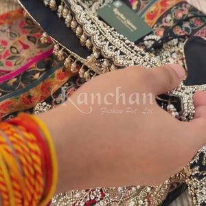 Black Banarasi Silk Saree Embellished With Cutdana, Sequins, Moti & Stone work