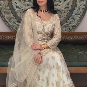 Cream Net Cream Suit with Swarovski Work and Dupatta