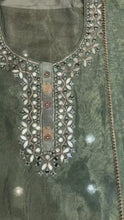 Load and play video in Gallery viewer, Green Tissue Semi-Stitch Suit With Mirror Work
