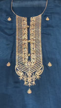 Load and play video in Gallery viewer, Blue Silk Semi-Stitch Suit With Golden Embroidery
