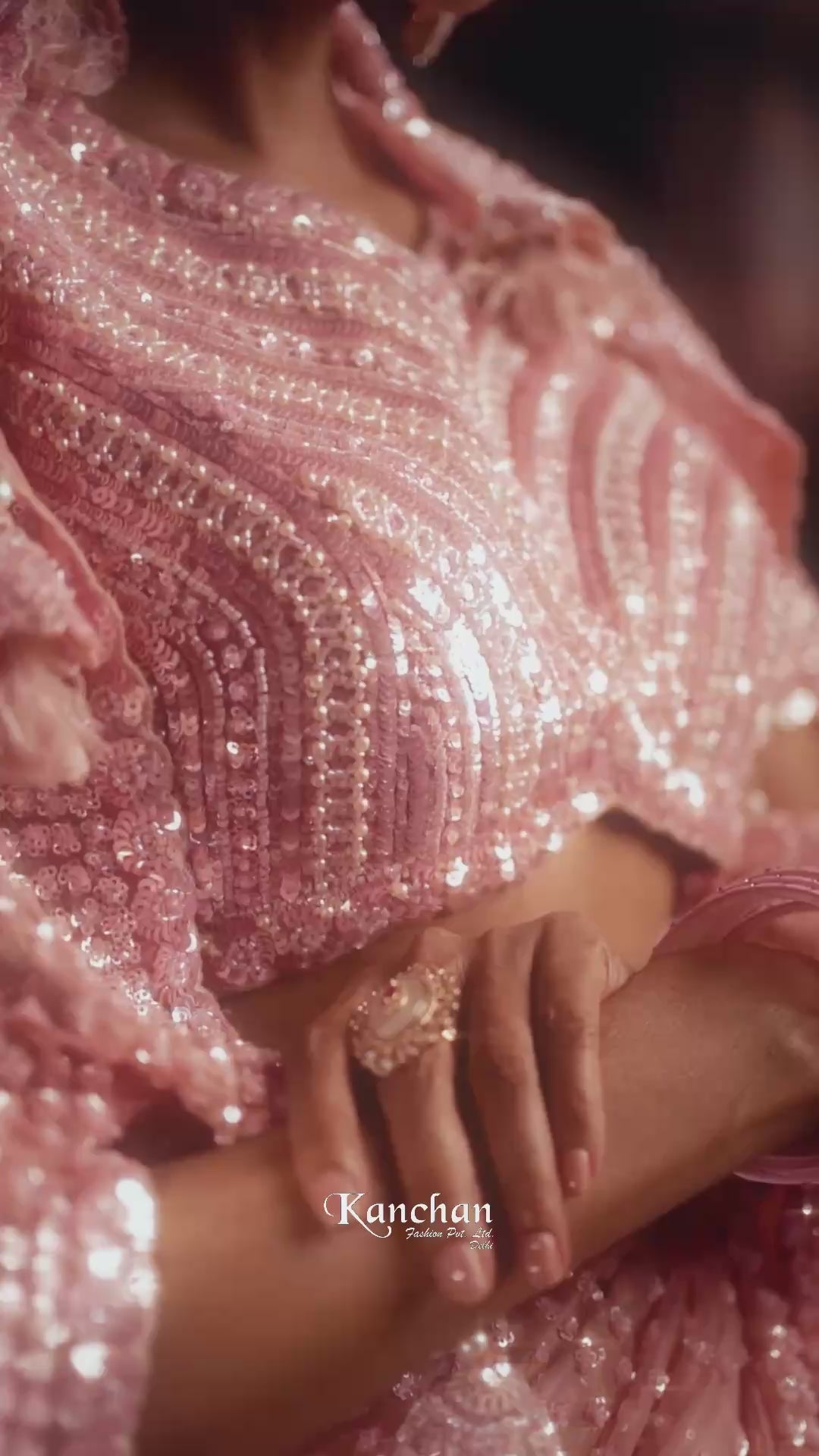 Pink Saree With Beads, Sequins and Moti Work