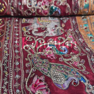 Maroon Crepe Saree Embellished with Stone, Chandala & Zari Work