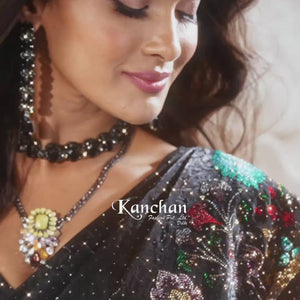 Black Satin Organza Saree with Swarovski Work