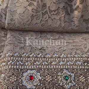 Tussar Net Lace Saree With Moti, Stone, Cutdana & Sequins Work