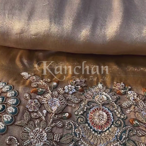 Golden Tissue Unstitched Saree Embellished With Sequins, Dori, Dabka & Cutdana Work