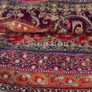Maroon Chinon Saree Embellished With Zari, Swarovski & Chandla Work