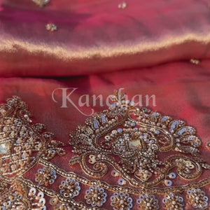 Mauve Tissue Unstitched Saree Embellished With Moti, Sequins & Cutdana