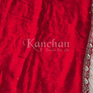 Red Organza Saree Embellished With Sequins & Cut Dana Work