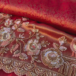 Fuchsia Tissue Saree Embellished With Cutdana, Sequins & Moti work